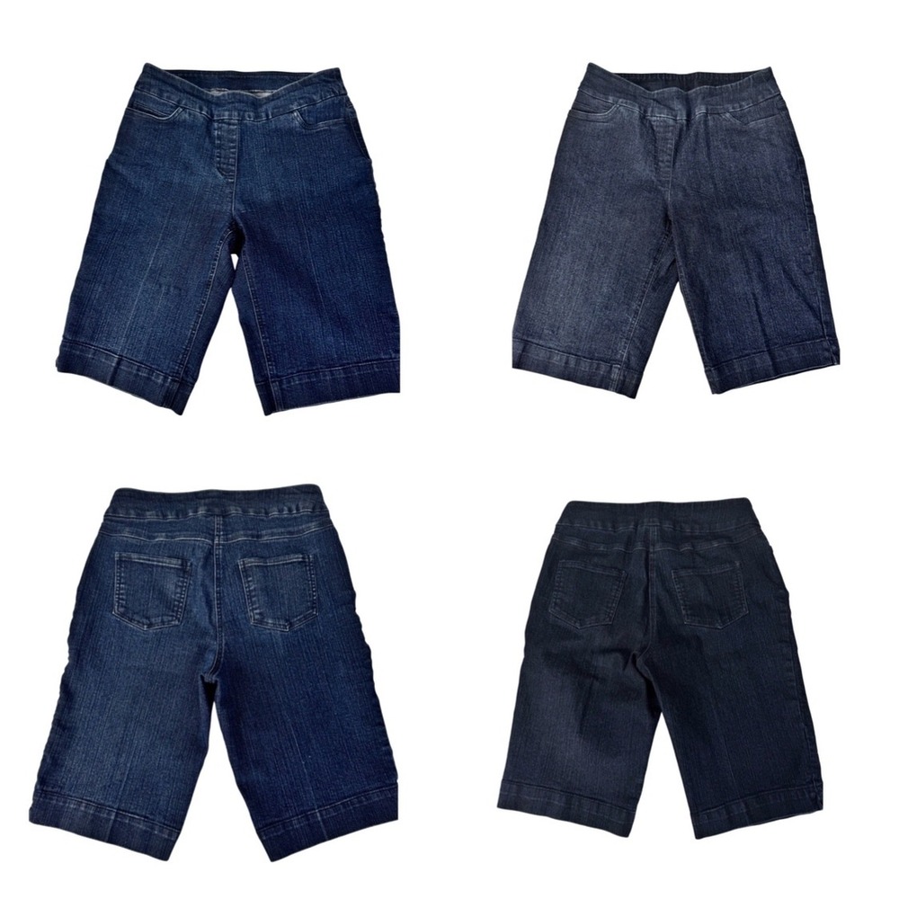 Lot of 2‎ Slim-sation Bermuda Shorts Women 4  Blue Pull On Stretch Denim